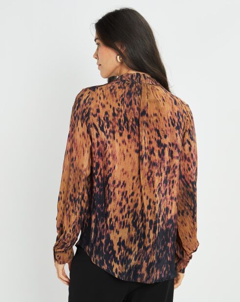 Chemise satinée Elsa imprimée santal marron