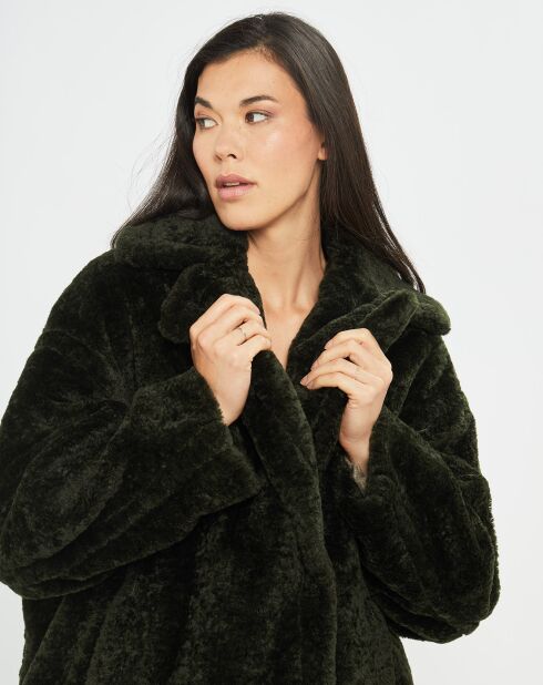 Manteau en Fausse Fourrure Luna vert forêt foncé