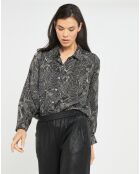 Chemise satinée Ciara feuilles noire