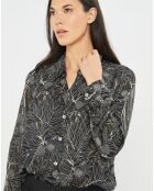 Chemise satinée Ciara feuilles noire