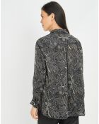 Chemise satinée Ciara feuilles noire