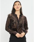 Blouse en Soie mélangée Opium motifs velours prune foncée