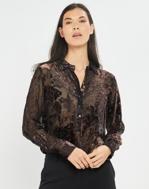 Blouse en Soie mélangée Opium motifs velours prune foncée