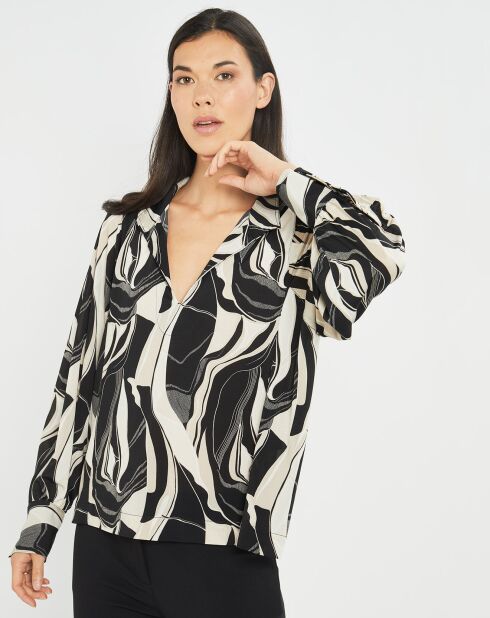Blouse fluide Store imprimée rétro noir/écru