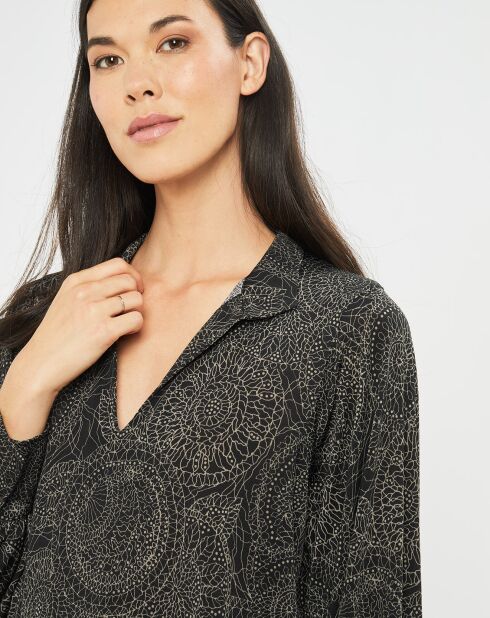 Blouse fluide Store imprimée rosace noire