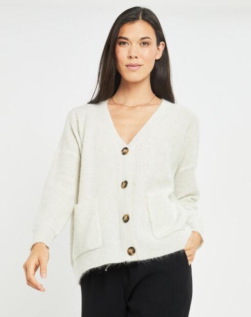 Cardigan en Laine & Mohair mélangés Basal à sequins blanc perle