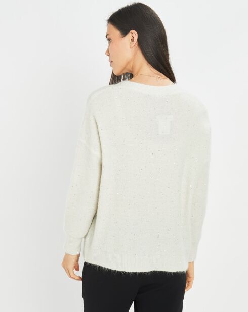 Cardigan en Laine & Mohair mélangés Basal à sequins blanc perle