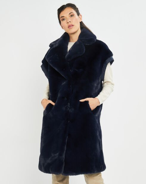 Manteau en Fausse Fourrure Luna bleu foncé