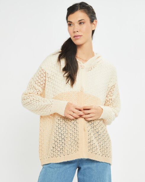 Gilet ajouré en Mohair mélangé Milane abricot/écru