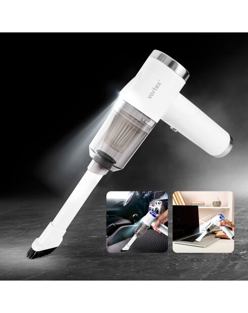 Aspirateur à main sans fil pliable avec éclairage LED  blanc