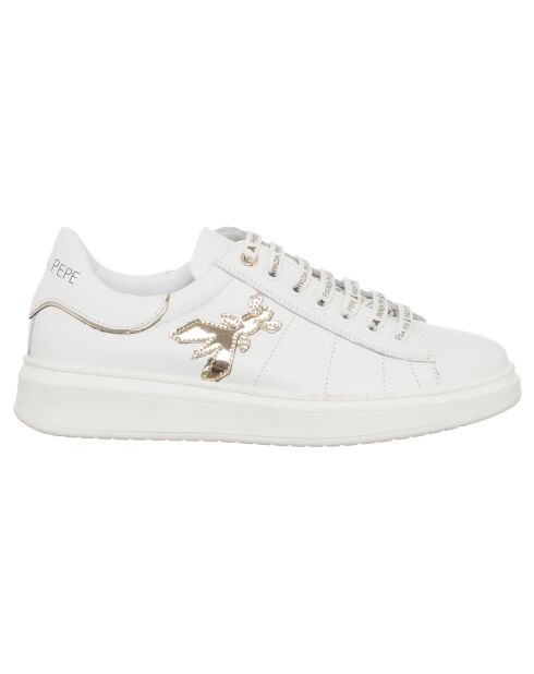 Sneakers en Cuir Vitello blanc/doré