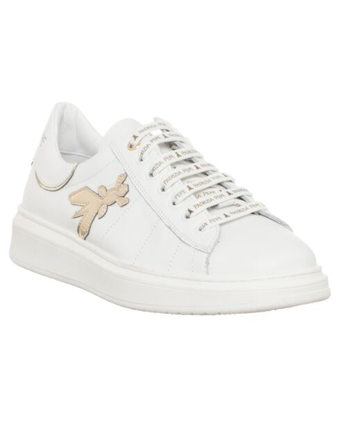 Sneakers en Cuir Vitello blanc/doré