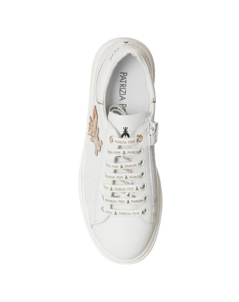 Sneakers en Cuir Vitello blanc/doré