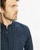 Chemise Slim Fit en Popeline imprimée bleu marine