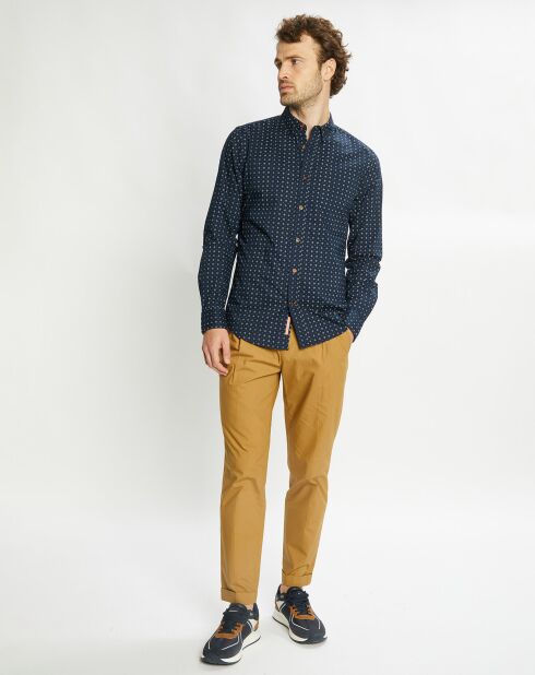 Chemise Slim Fit en Popeline imprimée bleu marine