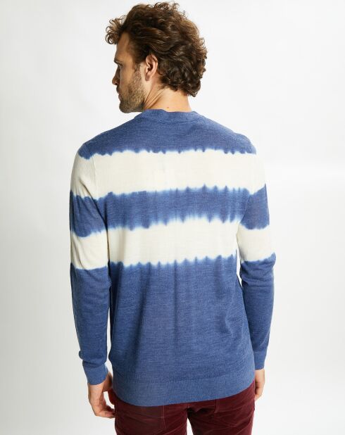 Pull fin en Laine mélangée col rond Tie & Dye bleu/blanc