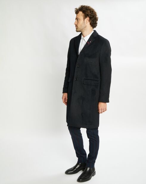 Manteau droit en Laine mélangée 4 boutons bleu foncé