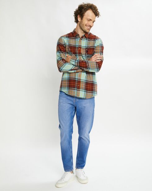 Chemise Regular Fit en Flanelle à gros carreaux marron/bleu