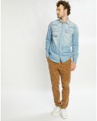 Chemise Regular Fit en Jean Western Patch bleu clair délavé