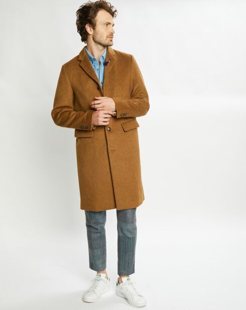 Manteau droit en Laine mélangée 4 boutons camel