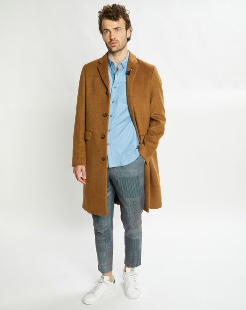 Manteau droit en Laine mélangée 4 boutons camel