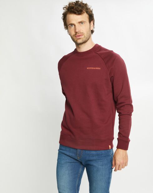 Sweat 100% Coton Bio col rond Logo Poitrine bordeaux