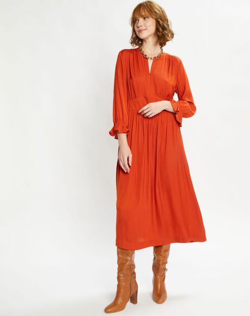 Robe Midi Col Bouton rouge foncé