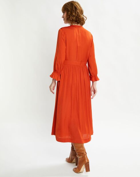 Robe Midi Col Bouton rouge foncé