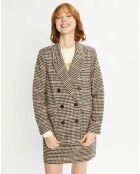 Blazer en Laine mélangée Boutonnage Check beige/marron