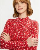 Top col montant imprimé floral rouge