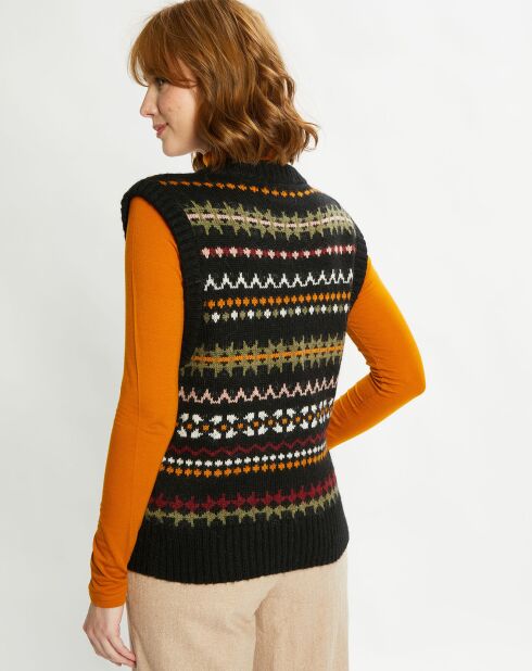 Pull sans manches col V multicolore