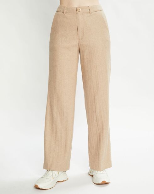 Pantalon Regular Fit en Laine mélangée Edie Text beige