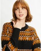 Pull Cable Fair Isle noir/orange