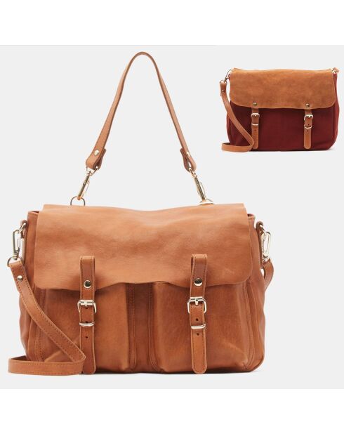 Sac cartable réversible en Cuir Mini Maths marron 20x25x9 cm