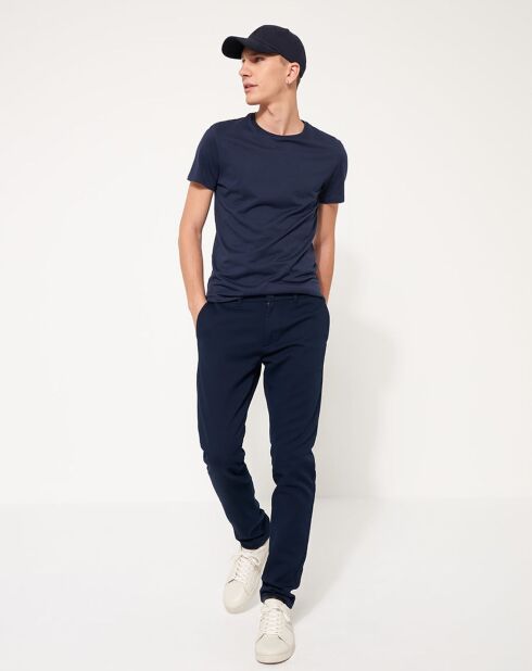 Pantalon slack slim molleton bleu foncé