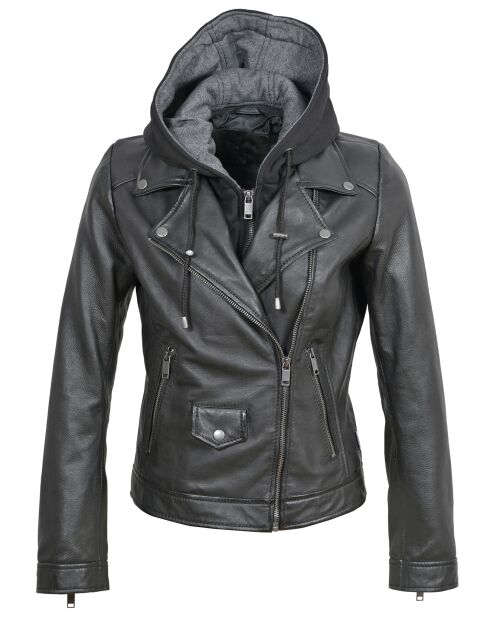 Veste en Cuir à capuche Cloelia noire