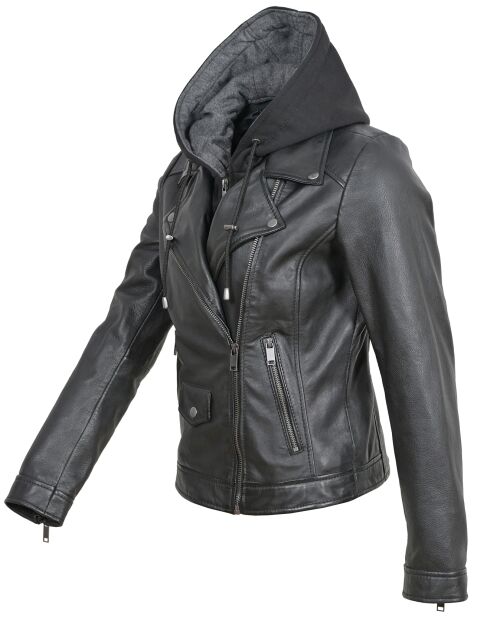 Veste en Cuir à capuche Cloelia noire