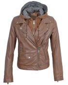 Veste en Cuir à capuche Cloelia cognac