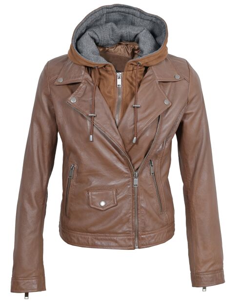 Veste en Cuir à capuche Cloelia cognac