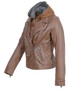 Veste en Cuir à capuche Cloelia cognac