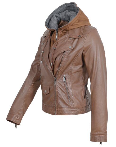 Veste en Cuir à capuche Cloelia cognac