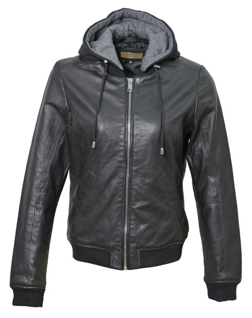 Veste en Cuir à capuche Cornelia noire