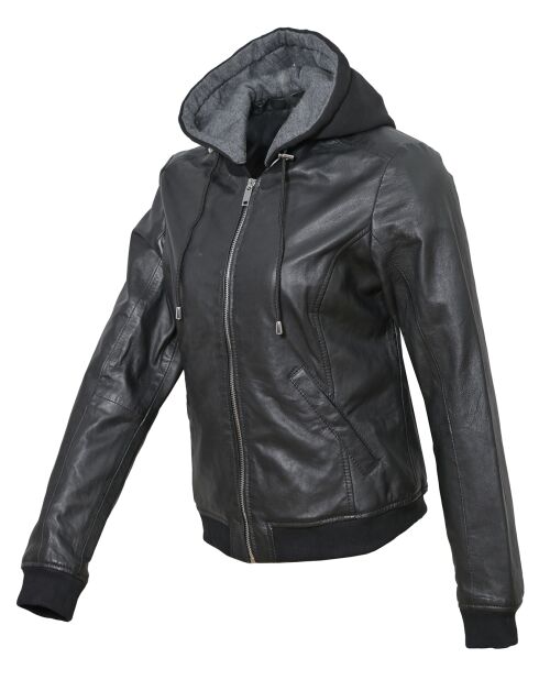 Veste en Cuir à capuche Cornelia noire
