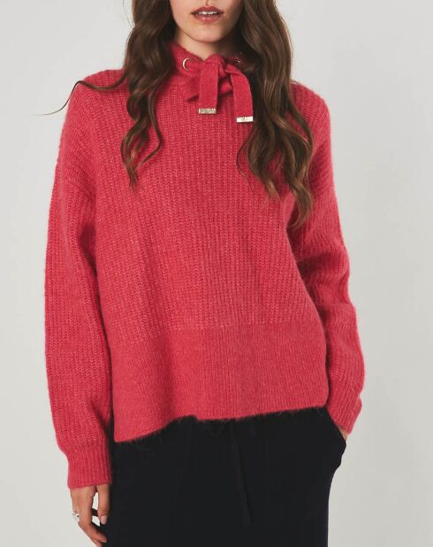 Pull en Laine mélangée Capuche Augustin framboise