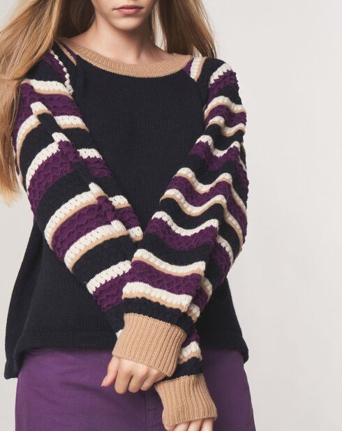 Pull en Laine mélangée Raglan Apolline bleu marine/violet