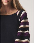 Pull en Laine mélangée Raglan Apolline bleu marine/violet