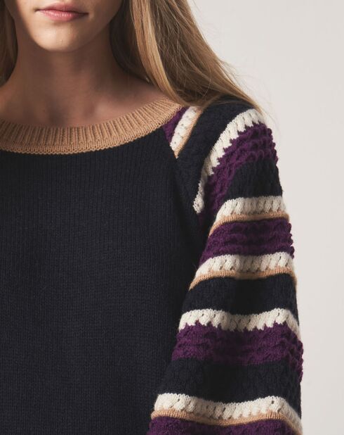 Pull en Laine mélangée Raglan Apolline bleu marine/violet