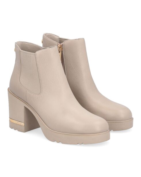 Bottines en Cuir Glorius beiges - Talon 7 cm