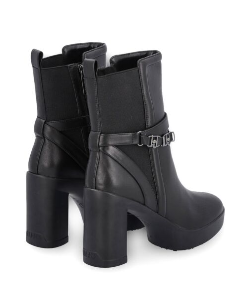 Schwarze Meryl Leder-Stiefeletten - 9 cm Absatz