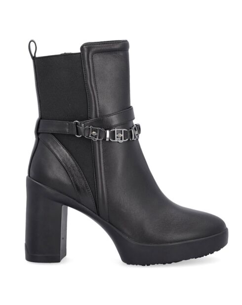 Schwarze Meryl Leder-Stiefeletten - 9 cm Absatz